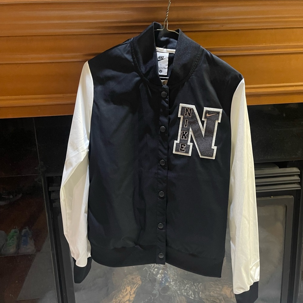 Nike Black and White Nylon Letterman Jacket